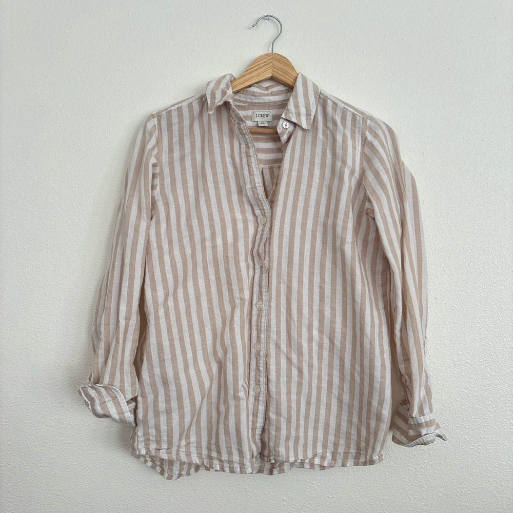 J. Crew Beige and White Striped Shirt